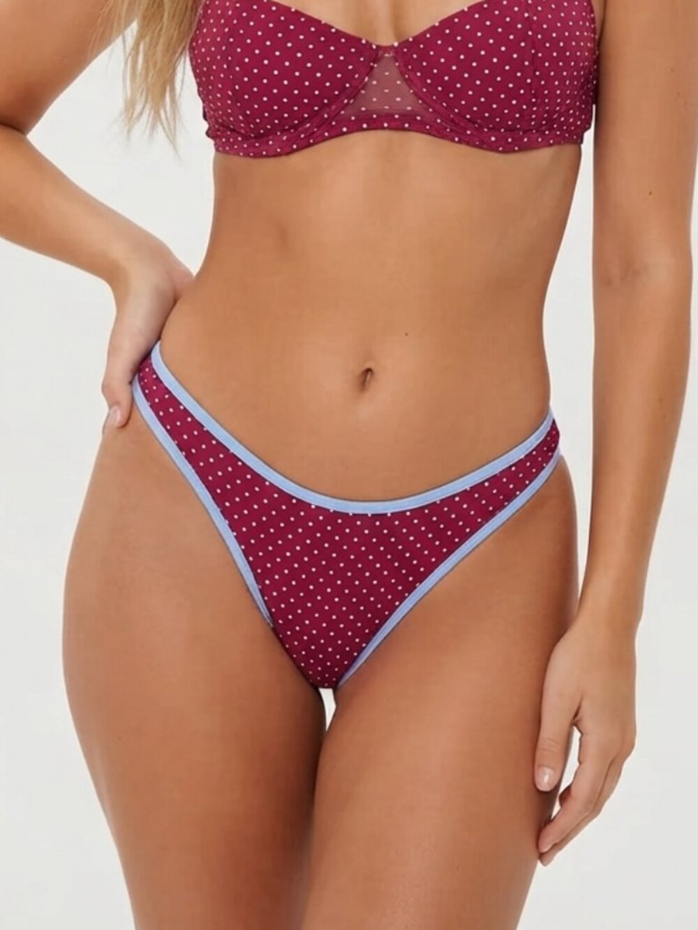New! Frankie’s Bikinis Tuscany Dove Polka Dot Bikini Bottom Large 34372